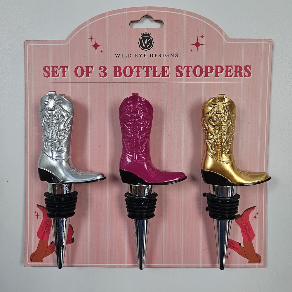 Wine Bottle Stopper Set Of 3 Cowboy Boots Wild Eye Designs NEW Cowgirl Rodeo‎